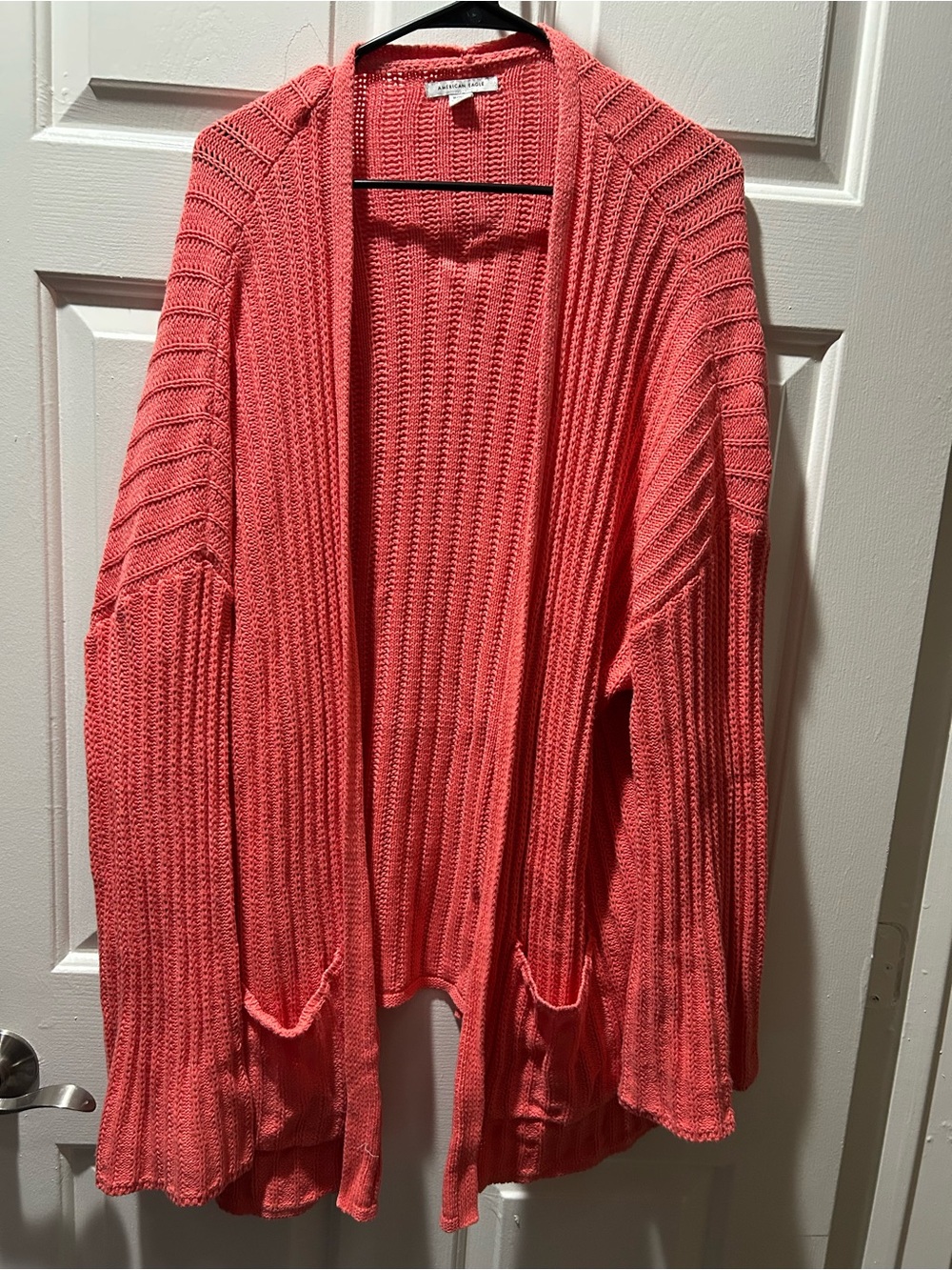 American Eagle Outfitters Open-Front Coral Knit Cardigan Flare Arm Pockets Sz XL